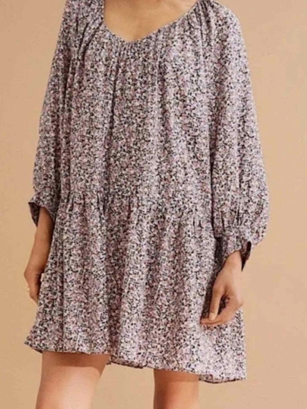 H&M Lavender Floral Tiered Babydoll Mini Dress size Small - Picture 1 of 6